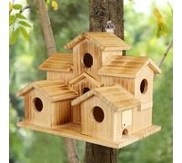 Bird Houses for Outside 6 Hole Birdhouse Room for 6 Bird Families Large Bird House for Garden/Courtyard/Backyard Decor Finch Bluebird Cardinals Handmade Hummingbird House