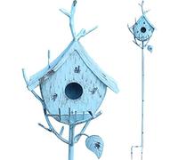 Bird Houses for Outside with Pole, Metal Birdhouse Stake for Outdoors Rustic Bird House On Pole Stand Farmhouse Birdhouse Decor Decorative Garden Yard Art 39" H Blue