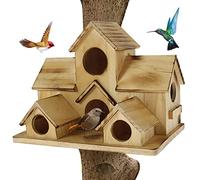 Bird Houses for Outside Wooden Bird House Multi Hole House with 6holes Hut for Outdoor Garden Decor..
