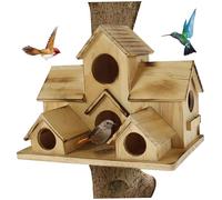 Bird Houses for Outside Wooden Bird House Multi Hole House with 6holes Hut for Outdoor Garden Decor Houses for Outside, Multi Hole, Wooden, Hut, O