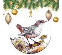 Bird Illustration Art Wren Perching Bird Hanging Christmas Decoration With Gold String Crafts Craft For Girls Home Festival 7.3Cm