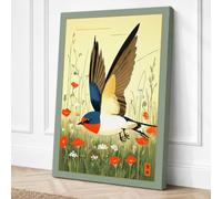 Bird in Flight, Poppies Below Canvas Wall Art Print 18x12 Inch (46 x 30 cm)