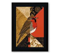 Bird in Geometry Art Deco Framed Wall Art Print A4 (29.7×21cm) Black, Wall Decor for Living Room, Bedroom, Office & Home, Ready to Hang, Art Gift