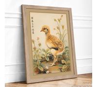 Bird in Golden Light Japandi Framed Wall Art Print A4 (29.7×21cm) Oak, Wall Decor for Living Room, Bedroom, Office & Home, Ready to Hang, Art Gift