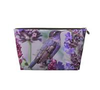 Bird in Lavender Floral Flowers Printed Travel Cosmetic Bags with Gold Zipper Makeup Organizer Cosmetic Case Toiletry Bag for Women Mom Girls