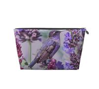 Bird in Lavender Floral Flowers Printed Travel Cosmetic Bags with Silver Zipper Makeup Organizer Cosmetic Case Toiletry Bag for Women Mom Girls