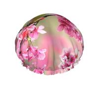 Bird In Peach Tree Double Layer Waterproof Shower Cap, Extra Large Soft Elastic Band, Reusable Bath Cap For Women Men,Full Print Design