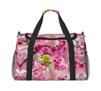 Bird in Peach Tree Full Print Travel Duffle Bag with Adjustable Shoulder Strap,Large Capacity Twill Polyester Crossbody Bag for Gym,Weekend Trips Outdoor Activities