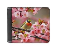 Bird in Peach Tree Leather Wallet Bifold Wallet for Men Women Rfid Blocking Bifold, Extra Capacity Ultra Strong Stitching Slim Billfold with 8 Card Slots, style, One Size