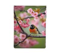 Bird in Peach Tree Print 13-inch Laptop Sleeve, Slim Shockproof Insertion Design Leather Laptop Case for Office, School, Travel