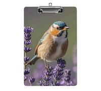 Bird in Purple Lavender Floral Clipboard, A4 Acrylic Clipboard with Hanging Hole, Ultra-Light Clip Board - Holds 100 Sheets, Shatterproof Document Holder for Office, 12.5" X 8.5"