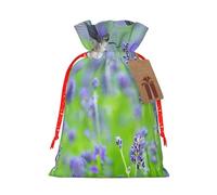 (Bird In Purple Lavender Floral Flowers) Christmas Burlap Gift Bags, Eco-Friendly Polyester Drawstring Pouches For Holiday, Birthday & Party Gift Packaging M