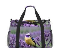Bird in Purple Lavender Floral Flowers Hand Travel Bag - Large Reusable Shopping Tote Bag, Perfect for Outdoor Activities, Sports, Camping & Groceries, Black, One Size
