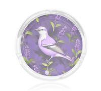 Bird In Purple Lavender Floral Flowers Print 3.3in Round Glass Ashtray For Home Office Smoking Accessory Indoor Outdoor Decor