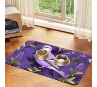 Bird in Purple Lavender Floral Flowers print Cats Pet Bowl Placemat Pet Feeding Mats for Dogs, Non-Slip PU Leather Tablecloth for Pets