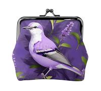 Bird in Purple Lavender Floral Flowers Print Charm and Versatile Coin Purse Exquisite Waterproof Kiss Lock Wallet for Keys Cards
