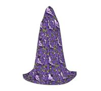 Bird In Purple Lavender Floral Flowers Print Hooded Wizard Robe Halloween Cloak Medieval Renaissance Cosplay Christmas Party Outfits