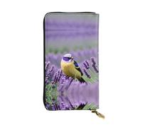 Bird in Purple Lavender Floral Flowers Print Leather Long Clutch Wallet – Fashionable Personalized Wallet, Multiple Card Slots, Gift Ready, Black, One Size