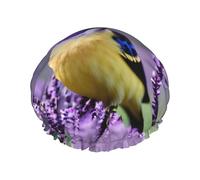 Bird in Purple Lavender Floral Flowers Print Shower Cap, Shower Cap for Women Reusable, Waterproof Bath Cap,Quick Drying Bath Hair Cap