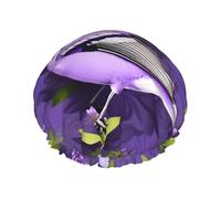 Bird In Purple Lavender Floral Flowers Print Shower Essentials Bonnet For Women, Large Washable Elastic Band Bath Hair Wrap Shower Cap