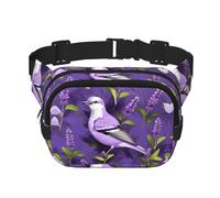 Bird in Purple Lavender Floral Flowers Print Square Double Layer bag Waist Bag Trendy Pack Travel Bag with Adjustable Bel, Black, One Size