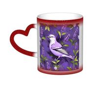 Bird in Purple Lavender Floral Flowers Print Thermal Color Changing Mug, Ceramic Coffee Cup, Magic Mug for Home Office Cafe