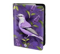 Bird in Purple Lavender Floral Flowers print Travel Wallet Passport Holder Case for Family Leather Passport Cover for Men Women, Black, One Size
