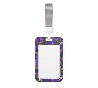 Bird in Purple Lavender Floral Flowers Print Vertical Card Badge Holder, Dual-Slide Cover with Soft Lanyard, for Work/Events
