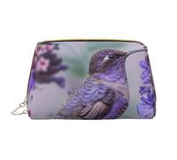 Bird in Purple Lavender Floral Flowers Printed Makeup Bag for Women Portable Leather Make up Bag Travel Zipper Cosmetic Bags Organizer