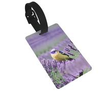 Bird in Purple Lavender Floral Flowers Printed Small Luggage Tags Portable Bag ID Holders with Adjustable Strap for Travel Gear