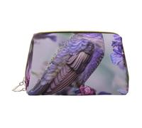 Bird in Purple Lavender Floral Flowers Printed Small Makeup Bag Portable Leather Make up Bag Travel Zipper Cosmetic Bags Organizer for Women