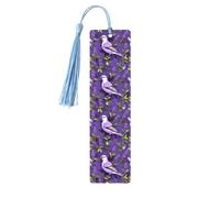 Bird in Purple Lavender Floral Flowers Tassel Bookmarks Set for Women, 5 Pc Wooden Book Study Supplies Accessories for Reading
