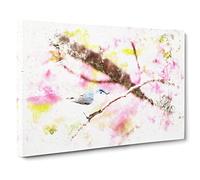 Bird In The Cherry Blossom Tree Watercolour Canvas Print | Gallery Wrapped 30mm Frame Wall Art | 30x20 inches | Ready to Hang | Modern Animals Picture | Living Room Bedroom Lounge Office