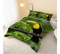 Bird Jungle Coverless Duvet Double 7.5 Tog, Natural Aesthetics Soft Hypoallergenic Quilt for Boys Girls, Green Lightweight Comforter Set for All Seasons, Easy Care Bedding for Bedroom Decor R&93