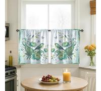 Bird Kitchen Curtains, Floral Nature Flower Leaf Spring Green Cafe Curtain Panels with Rod Pocket for Kitchen Window Curtains Over Sink 24x26 Inch