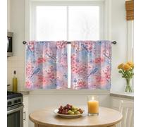 Bird Kitchen Curtains, Spring Floral Cherries Blossom Butterfly Spring Peach Cafe Curtain Panels with Rod Pocket for Small Rv Sink Area Narrow Window 26x30 Inch