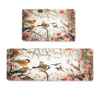 Bird Kitchen Rug Set of 2 (47x17" +17x30") - Kitchen Mats with Birds Design Non-Slip Backing, Water-Resistant Bird Rugs for Kitchen's Floor Washable Spring Kitchen's Decor & Vintage Birds Rug Style