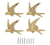 Bird Knobs, Flying Swallow Shaped Cabinet Pulls Handles, 4PCS Stylish Vintage Bird Drawer Knobs for Dresser Cupboard Closet Door Kitchen Hardware Furniture Decorative Knob with Screws (Gold)