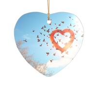 Bird Love Heart Art Print Xmas Ornament Hanging Decor, Acrylic Romantic Christmas Decoration for Home Wedding Anniversary