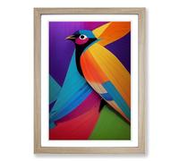 Bird Marbling Framed Print | A2 Oak Framed Wall Art | Ready to Hang | Modern Nature Picture | Living Room Bedroom Lounge Office