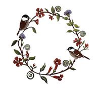 Bird Metal Wall Art - Metal Birds with Flowers | Metal Tit Flower Wreath Wall Art for Porch, Garden, Yard, Outdoor, Farmhouse Decor