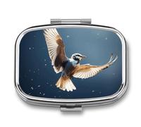 Bird Migration Pill Case for Travel, Rectangle Metal Pill Organizer with 2 Compartments, Portable Daily Medicine Box for Purse, Wallet