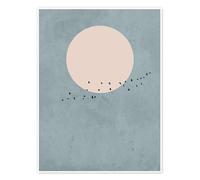 Bird Migration to Full Moon Poster by Finlay and Noa 50 x 70 cm Turquoise Wall art Wall decor