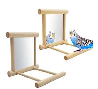 Bird Mirror,Budgie Mirror for Cage,Parrot Cage Toys,2 PACK Bird Toy for Parrot Parakeets Conures Cockatiels Cage Swing Wooden Fun Play Toy for Birds