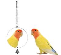 Bird Mirror Toy, Stainless Steel Interactive Parrot Mirror with Bell Bird Cage Hanging Toy for Cockatiel, Parakeet, Lovebirds, Finch, Canaries, Budgie