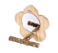 Bird Mirror Toy with Wooden Perch for Parakeets, Parrots and Cockatiels | Mirror and Perch Combo Encourages Curiosity, Climbing and Active Cage Play, Natural Wood Perch Provides a Stable Grip