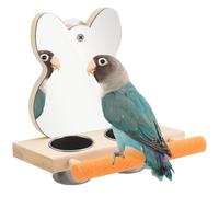 Bird Mirror with Perch Bird Perch with Stainless Steel Feeding Cups, Parrot Mirror for Bird Cage, Mirror Toys for Canary Pigeon