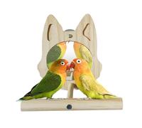 Bird Mirror With Perch - Wooden Parakeet Stand Play Toy - Interactive Perches For Budgies, Macaws, Lovebirds, Cockatiels - Cage Accessories For Small Birds