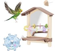Bird Mirror with standing pole,with 1 Bird turntable nibbling toy,1 molar stone,Parrot Cage Toys for Parakeet African Grey Conure Cockatiel Lovebird Finch Canarie