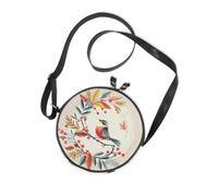 Bird Mistletoe Wreath Round Small Purse Crossbody for Ladies Fashion with Adjustable Strap Shoulder Bags Have a meal Canvas Messenger Purse